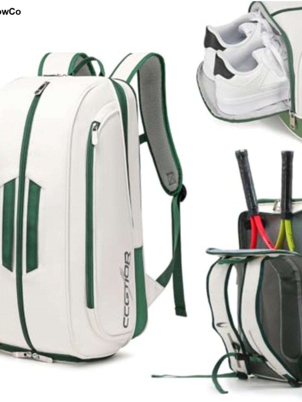Tennis Padel Pickleball Backpack with Shoe Compartment, Laptop Sleeve, PU